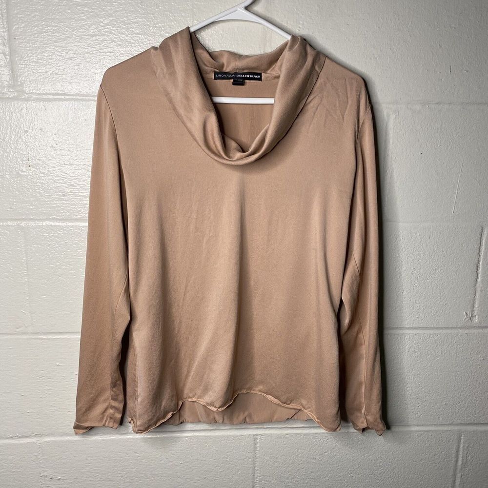 Linda Allard Ellen Tracy Women Size 4 Pink Mauve Long Sleeve Silk Top Mock Neck